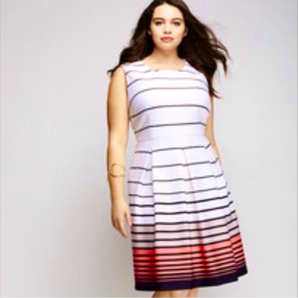 Lane Bryant White Scuba Striped Fit & Flare Dress Party Career Office Casual 26 - Picture 1 of 11